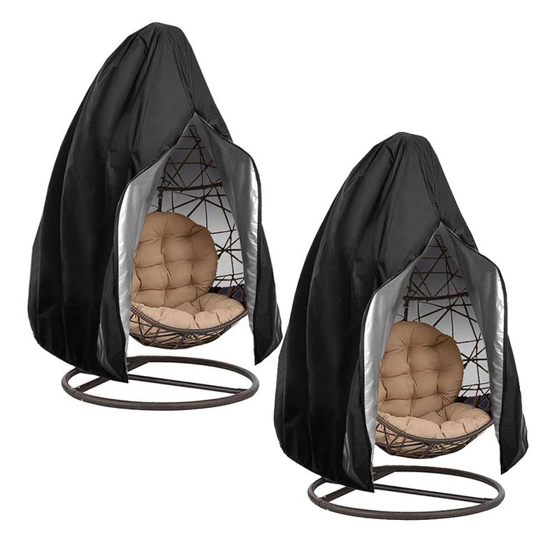 FLYMEI ?Upgraded?Patio Egg Chair Covers with Zipper, Wicker Egg Swing Chair Covers, Waterproof Heavy Duty Weather Resisatnt Outdoor Chair Cover, Windproof Hanging Chair Cover, 75"" x 45"", Black, 2 Pack - Image 1